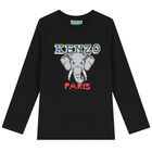 Boys Black Elephant Long Sleeve Top, 1, hi-res
